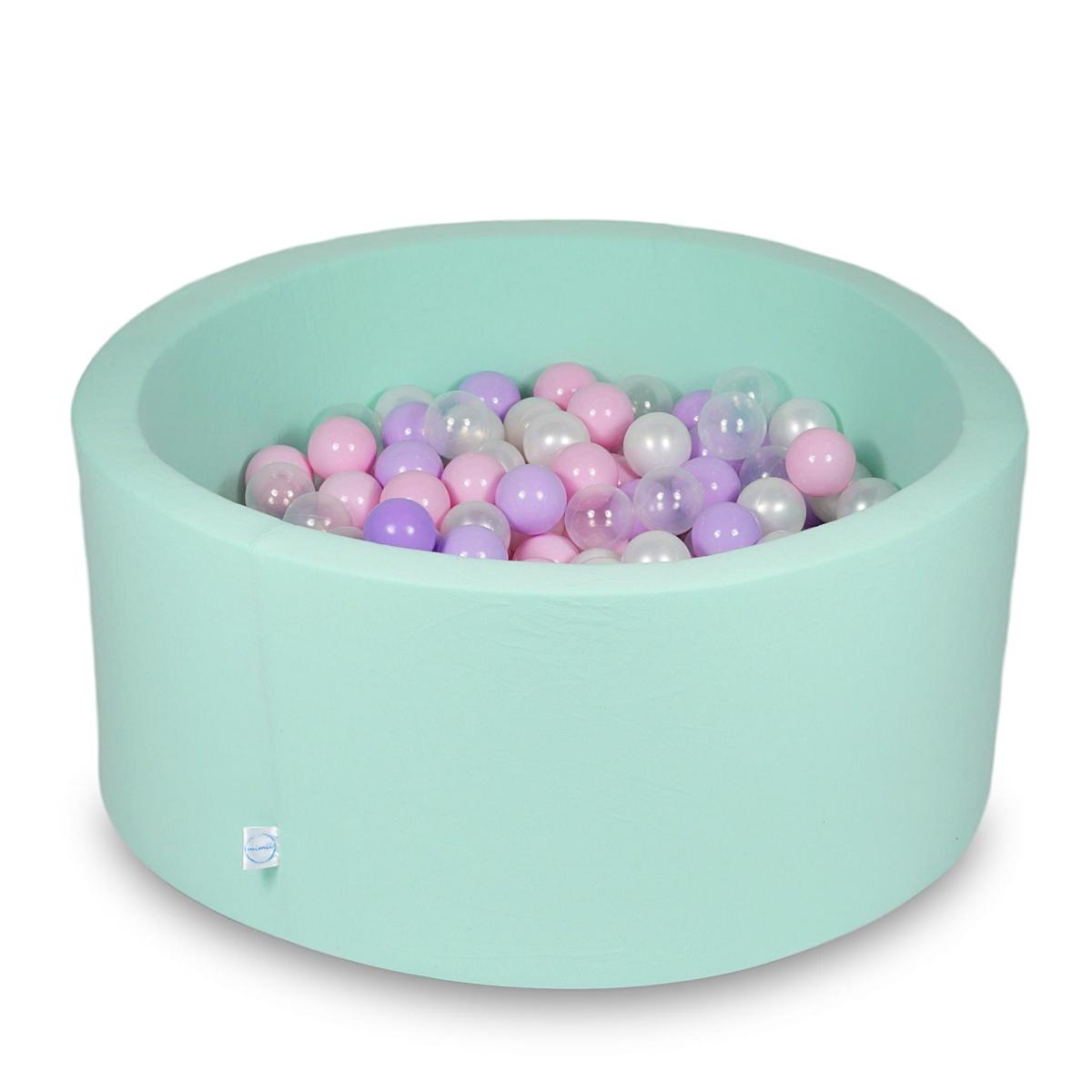 Ball Pit 90x40cm mint with balls 300pcs: baby pink, pearl, transparent, heather