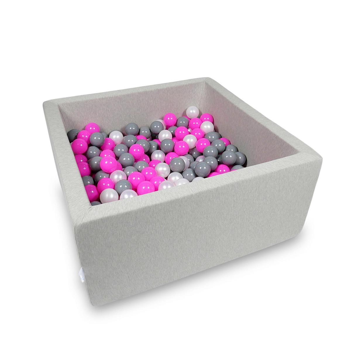 Ball Pit 90x90x40cm light gray with balls 400pcs: pink, pearl, gray