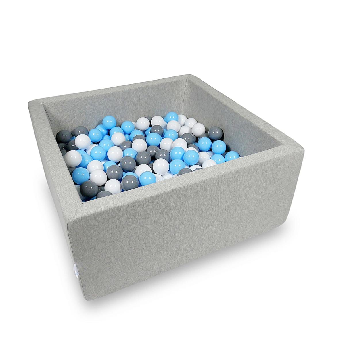 Bällebad  90x90x40cm Hellgrau mit Bällen 400 Stück: hellcyan, weiss, grau
