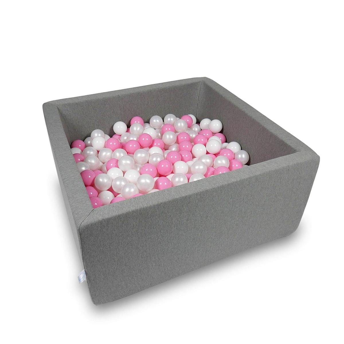 Ball Pit 90x90x40cm gray with balls 400pcs: white, pearl, powder pink