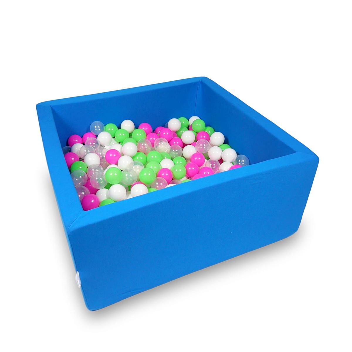 Ball Pit 90x90x40cm azure with balls 400pcs: celadon, pink, white, transparent