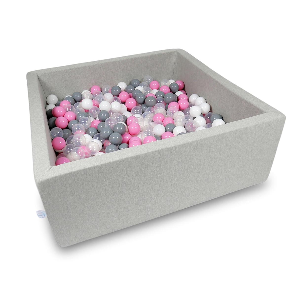 Ball Pit 110x110x40cm light gray with balls 600pcs: transparent, white, gray, powder pink