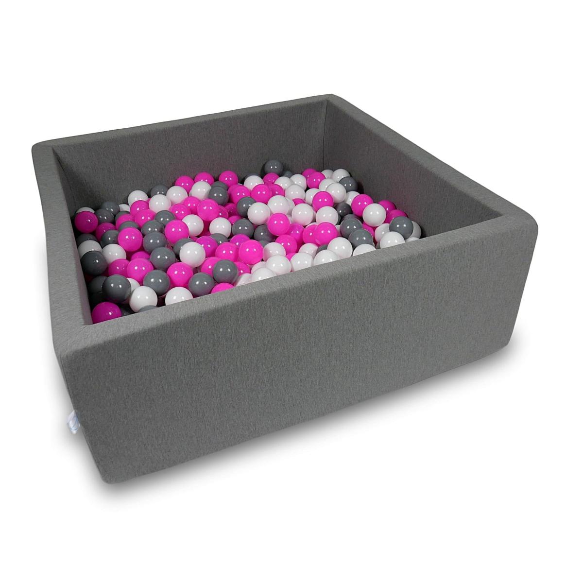 Ball Pit 110x110x40cm gray with balls 600pcs: white, gray, pink