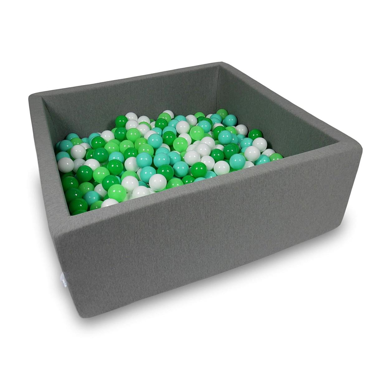 Ball Pit 110x110x40cm gray with balls 600pcs: white, celadon, mint, green