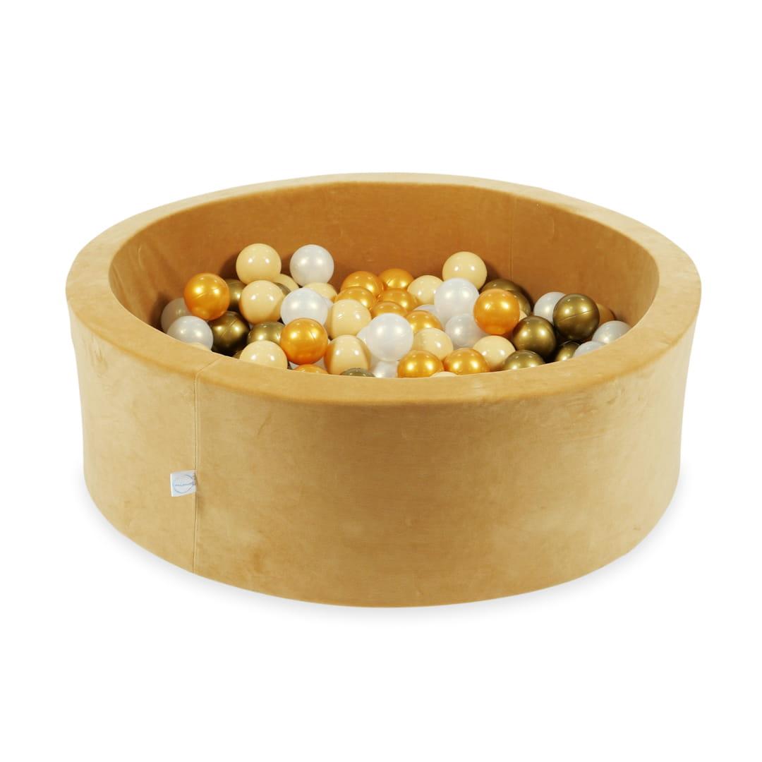Ball pit 90x30 Velvet Soft Carmel with balls 200 pcs. beige, old gold, gold, mermaid effect