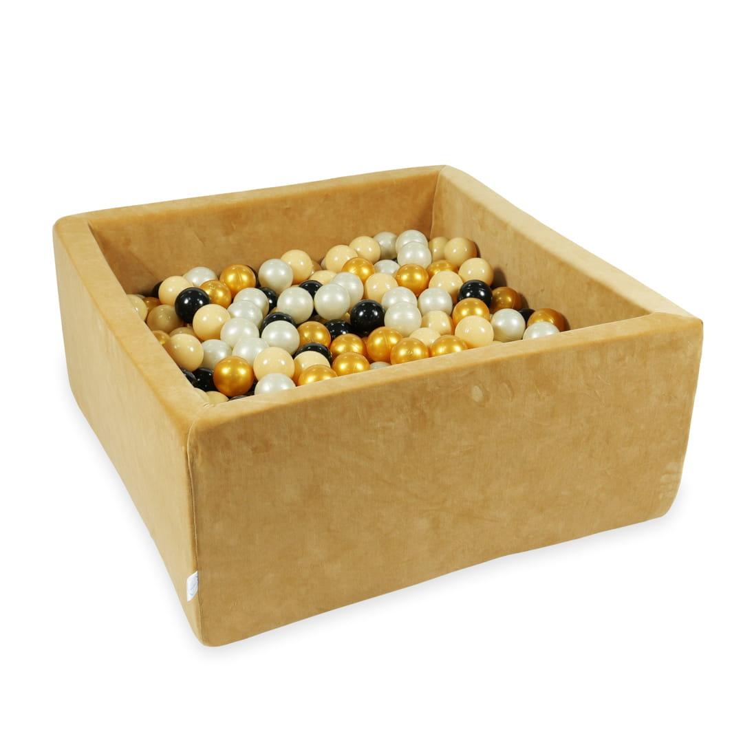 Ball pit 90x90 Velvet Soft Carmel with balls 400 pcs: beige, lightgold, gold, black