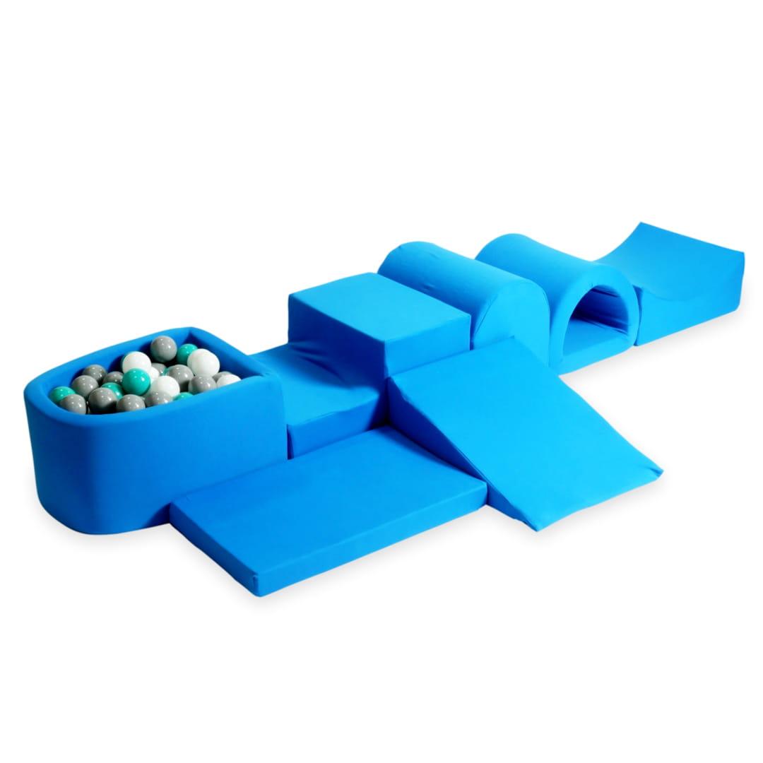 Der größte Schaumstoff Spielplatz mit Mikropool blau + 100 Bällen: türkis, weiss, gray