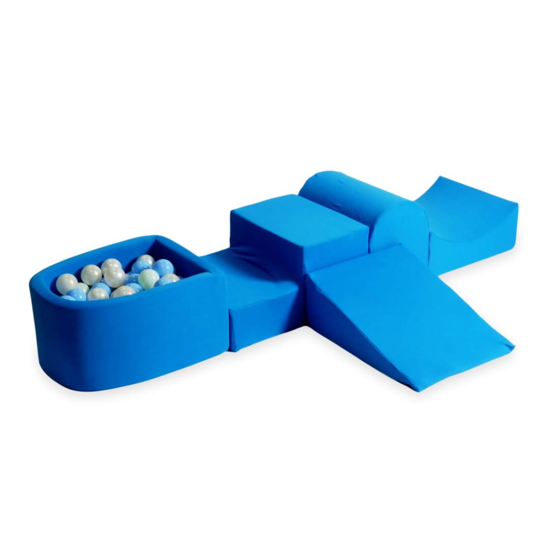 Piankowy plac zabaw z górką i z basenem micro niebieski + 100 piłek: jasny błękit, jasna mięta, perła, opalizujące