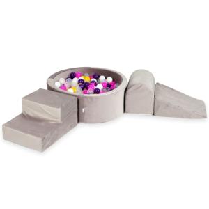 Piankowy plac zabaw z basenem okrągłym 90x30 Velvet lila + 200 piłek: fiolet, róż, żółte, białe, przezroczyste