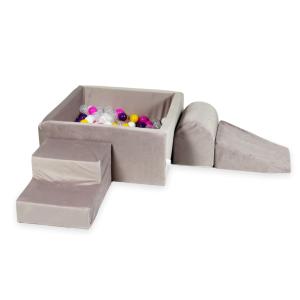 Piankowy plac zabaw z basenem kwadratowym 90x90x40 Velvet lila + 400 piłek: fiolet, róż, żółte, białe, przezroczyste