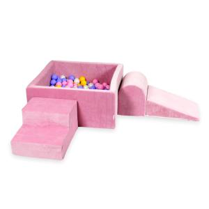 Piankowy plac zabaw z basenem kwadratowym 90x90x40 Velvet soft różowy + 400 piłek: wrzos, żółte, pudrowy róż, perła