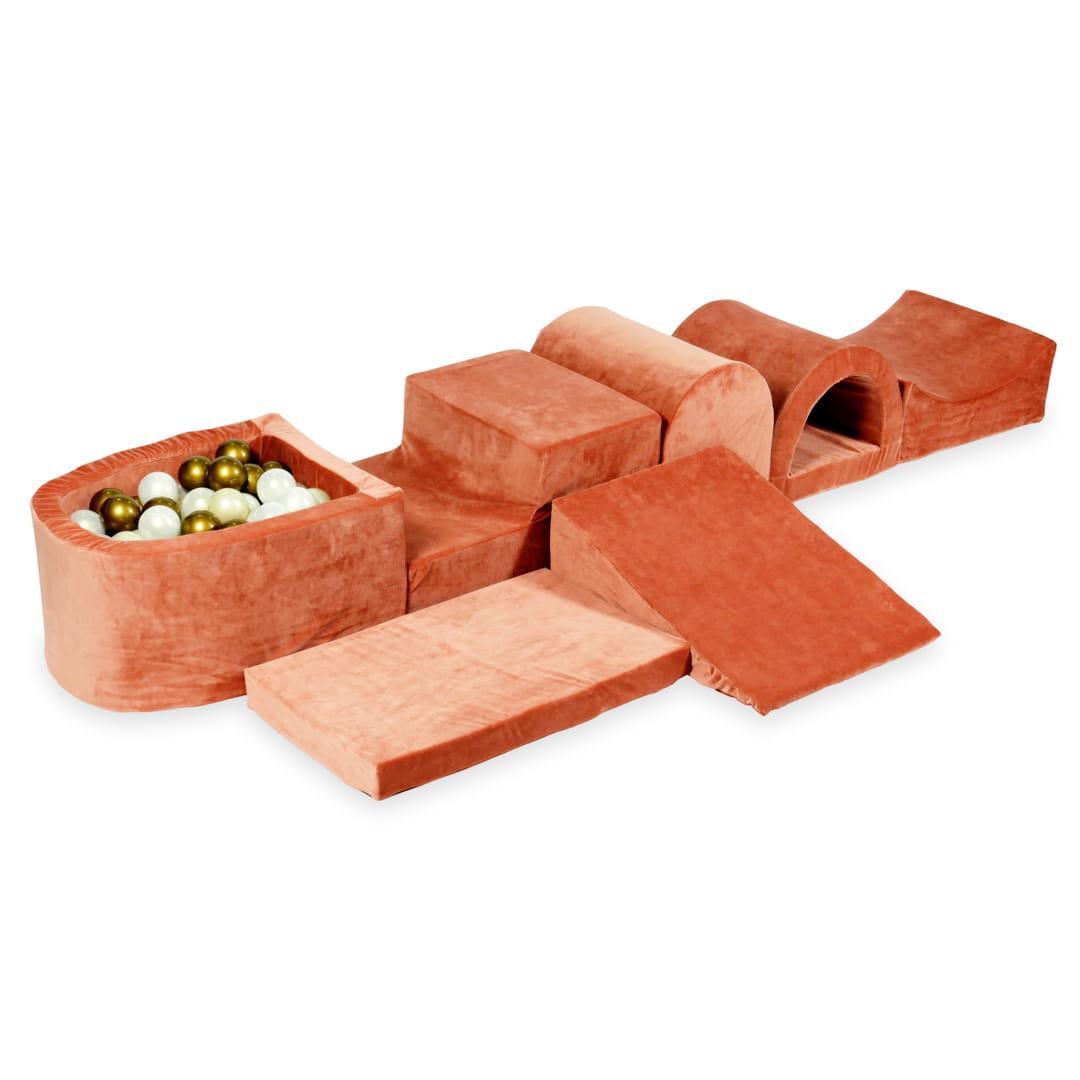 Największy piankowy plac zabaw z basenem micro Velvet soft canyon clay + 100 piłek: stare złoto, opalizujące, jasne złoto
