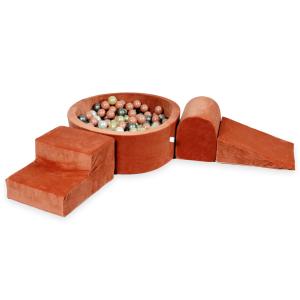 Piankowy plac zabaw z basenem okrągłym 90x30 Velvet soft canyon clay + 200 piłek: jasne złoto, różowe złoto, srebrne, perła