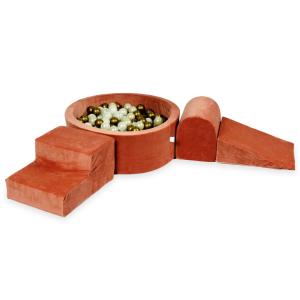 Piankowy plac zabaw z basenem okrągłym 90x30 Velvet soft canyon clay + 200 piłek: stare złoto, opalizujące, jasne złoto