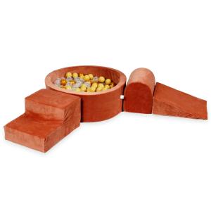 Piankowy plac zabaw z basenem okrągłym 90x30 Velvet soft canyon clay + 200 piłek: beżowe, złote, przezroczyste