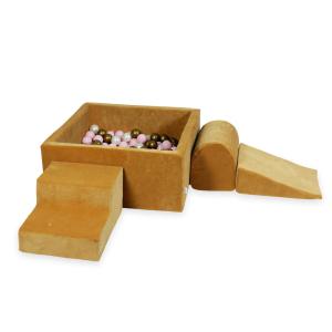 Piankowy plac zabaw z basenem kwadratowym 90x90x40 Velvet soft carmel + 400 piłek: beż, stare złoto, złoto, czarne