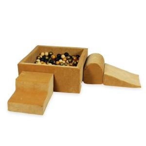 Piankowy plac zabaw z basenem kwadratowym 90x90x40 Velvet soft carmel + 400 piłek: stare złoto, jasny róż, perła