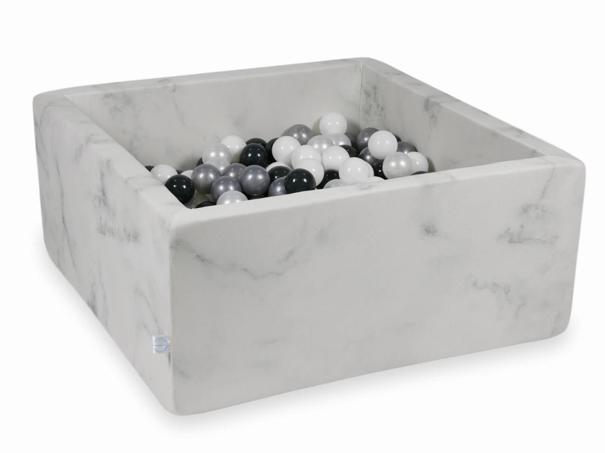 Bällebad  90x90x40 Marmor mit Bällen 400 Stück: weiss, perle, silber, graphit