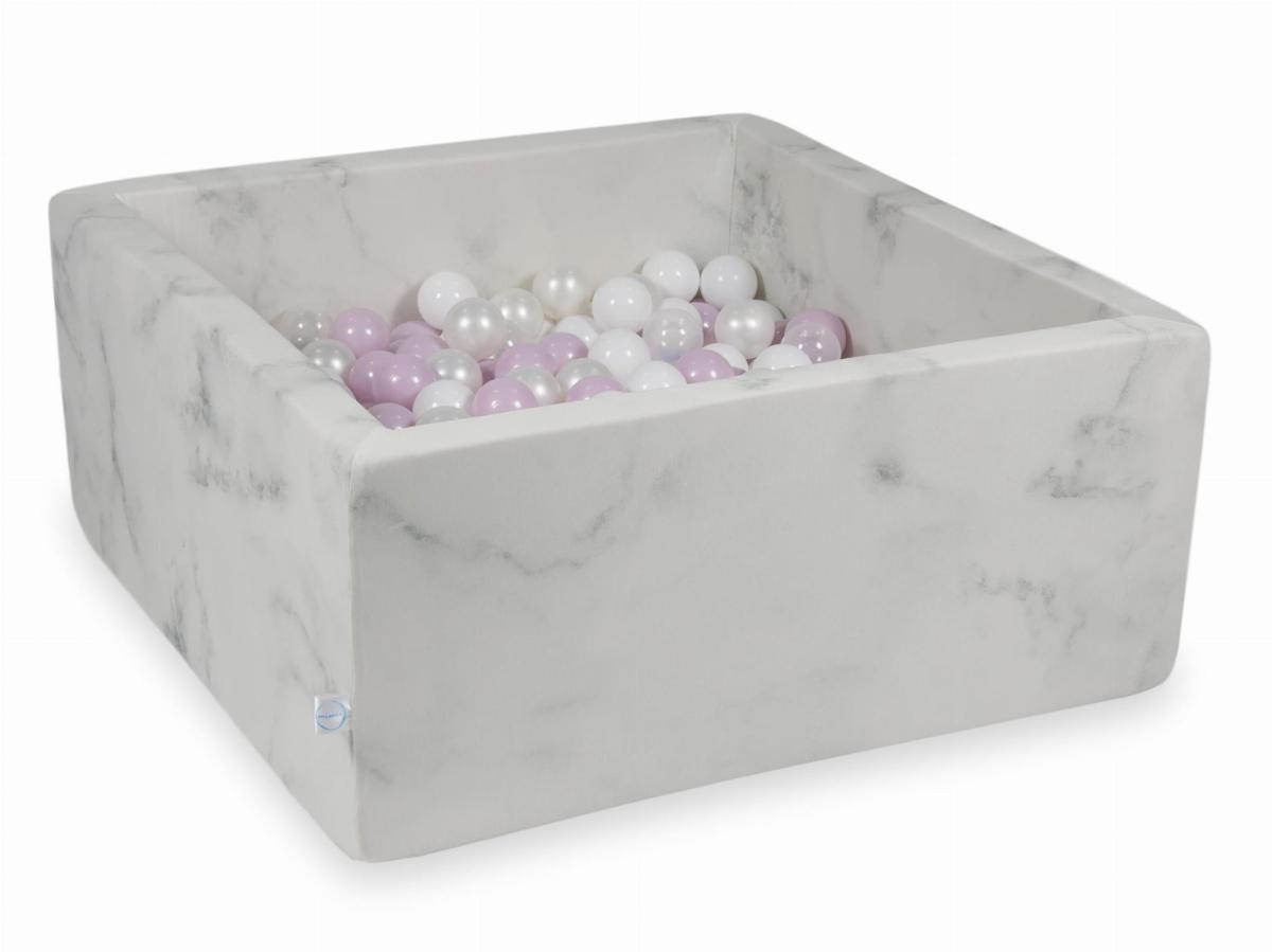 Bällebad  90x90x40 Marmor mit Bällen 400 Stück: hellrosa perle, weiss, transparent, perle