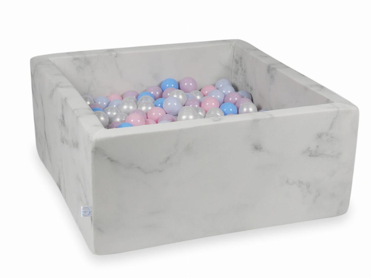 Bällebad  90x90x40 Marmor mit Bällen 400 Stück: hellrosa, hellrosa perle, hellblaue perle, hellcyan, perle