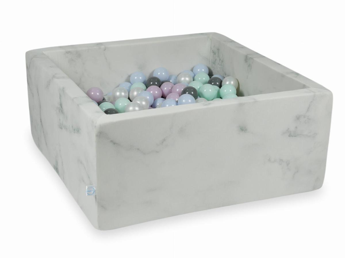 Bällebad  90x90x40 Marmor mit Bällen 400 Stück: helle minze, hellrosa perle, hellblaue perle, perle, grau