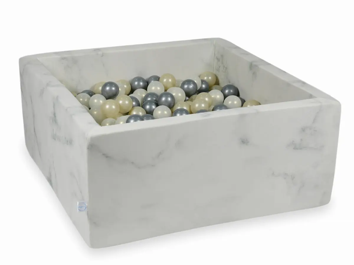 Suchy basen 90x90x40 marmur z piłeczkami 400szt: jasnozłote, srebrne, opalizujące