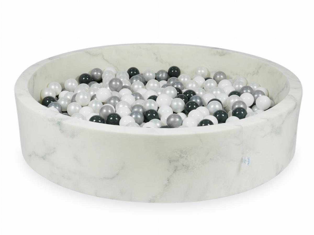 Bällebad  130x30 Marmor mit Bällen 600 Stück: weiss, perle, silber, graphit