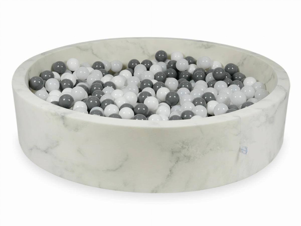 Bällebad  130x30 Marmor mit Bällen 600 Stück: weiss, grau, wollweiss