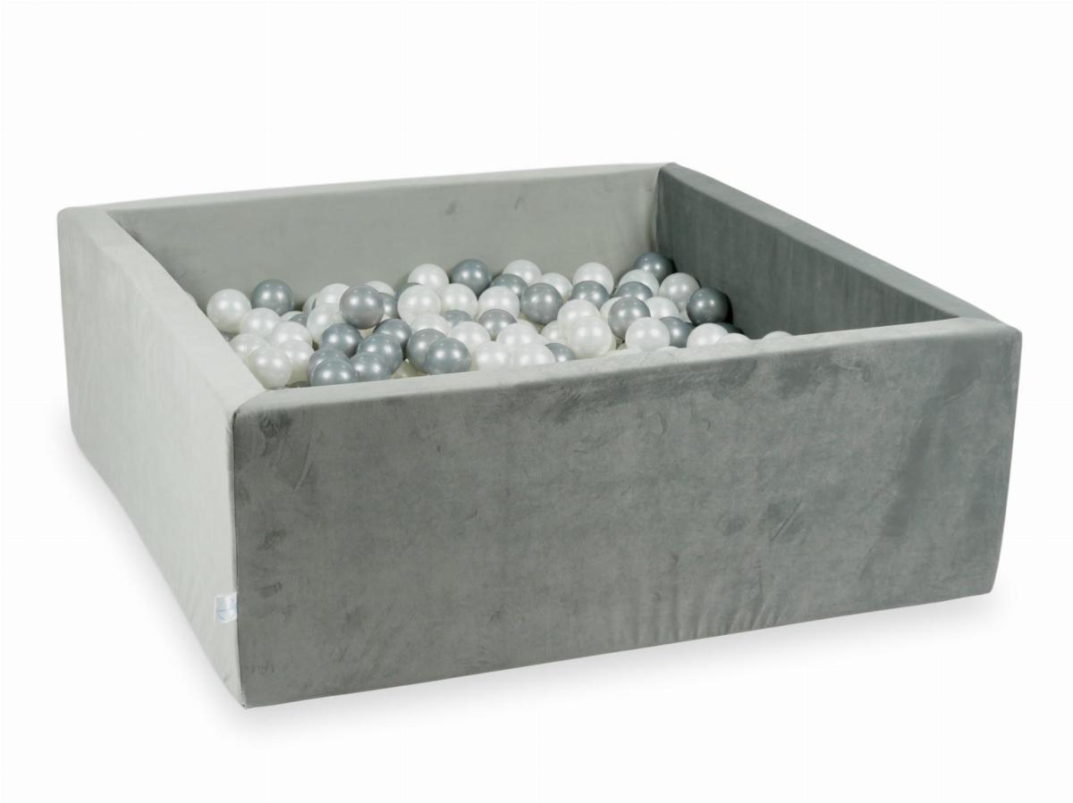 Ball Pit with balls 600pcs 110x110x40 velvet gray: pearl, silver
