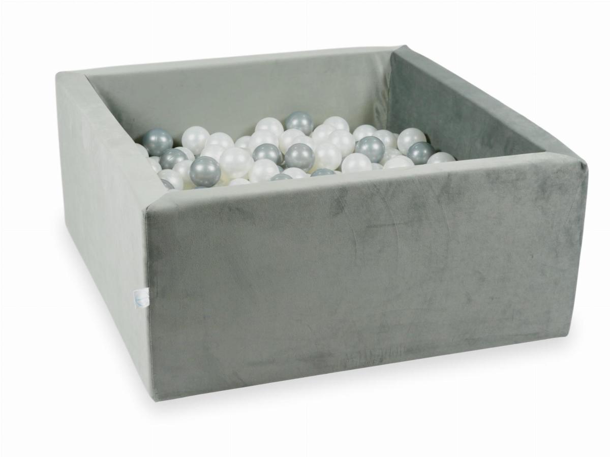 Ball Pit with balls 400pcs 90x90x40 velvet gray: pearl, silver