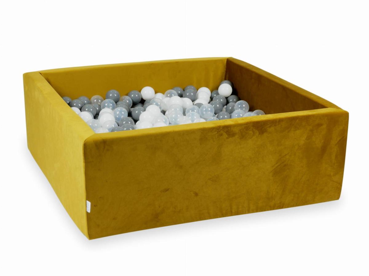 Suchy basen z piłeczkami 600 sztuk 110x110x40 Velvet złoty: białe, szare, przezroczyste