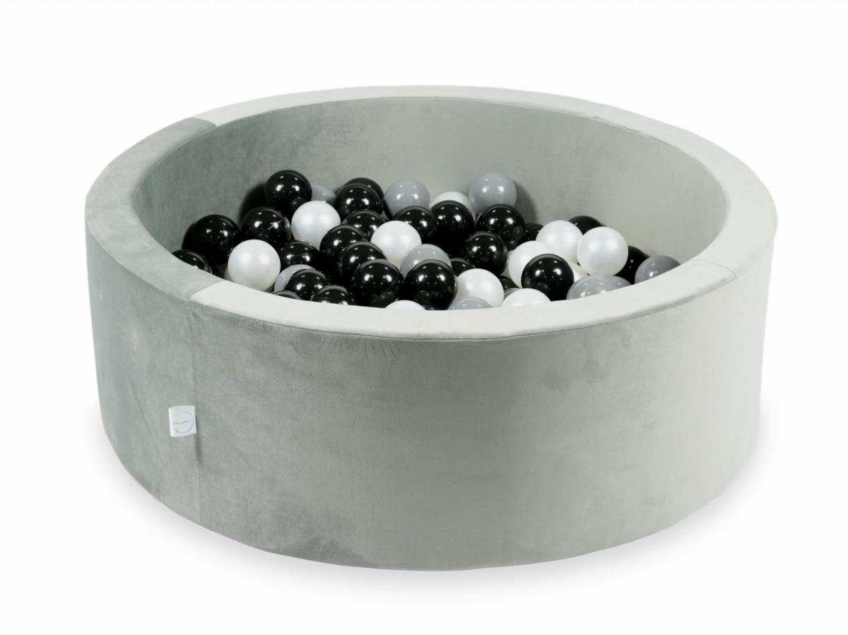 Ball Pit with balls 200pcs 90x30 velvet gray: black, gray, pearl
