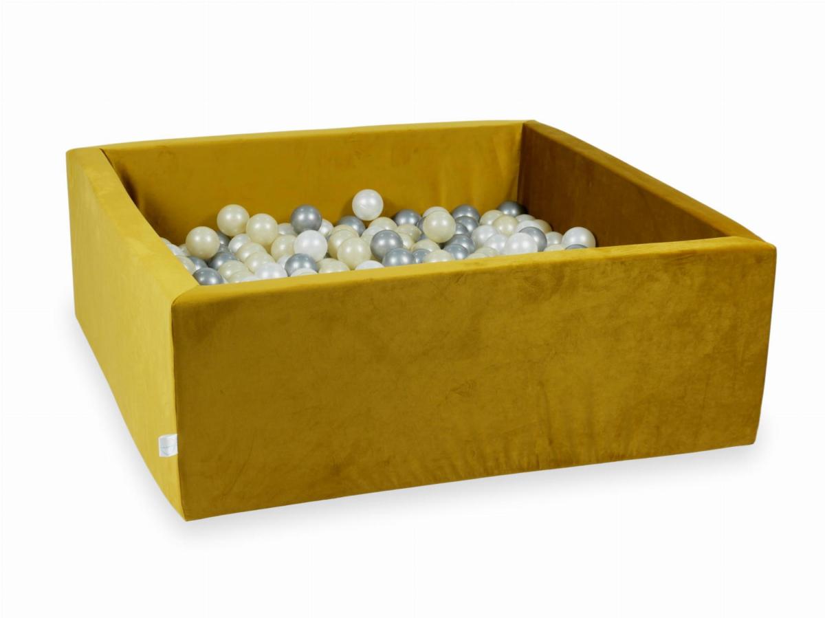Ball Pit with balls 600pcs 110x110x40 velvet gold: light gold, silver, pearl