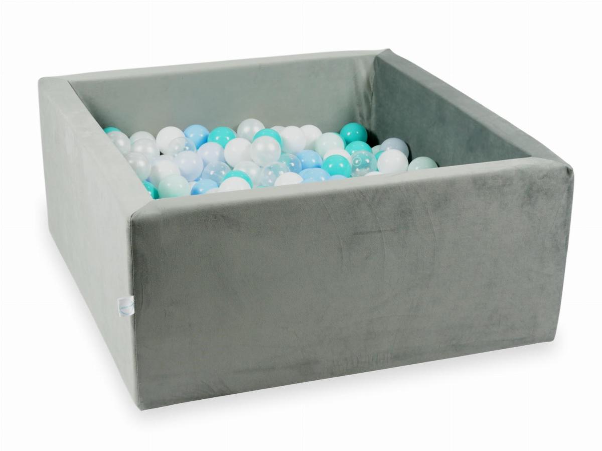 Ball Pit with balls 400pcs 90x90x40 velvet gray: light mint, turquoise, baby blue, baby blue pearl, pearl, white, transparent