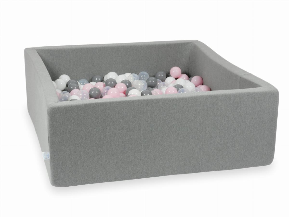 Suchy basen szary 110x110x40 z piłeczkami 600 sztuk: przezroczyste, białe, szare, jasnoróżowe