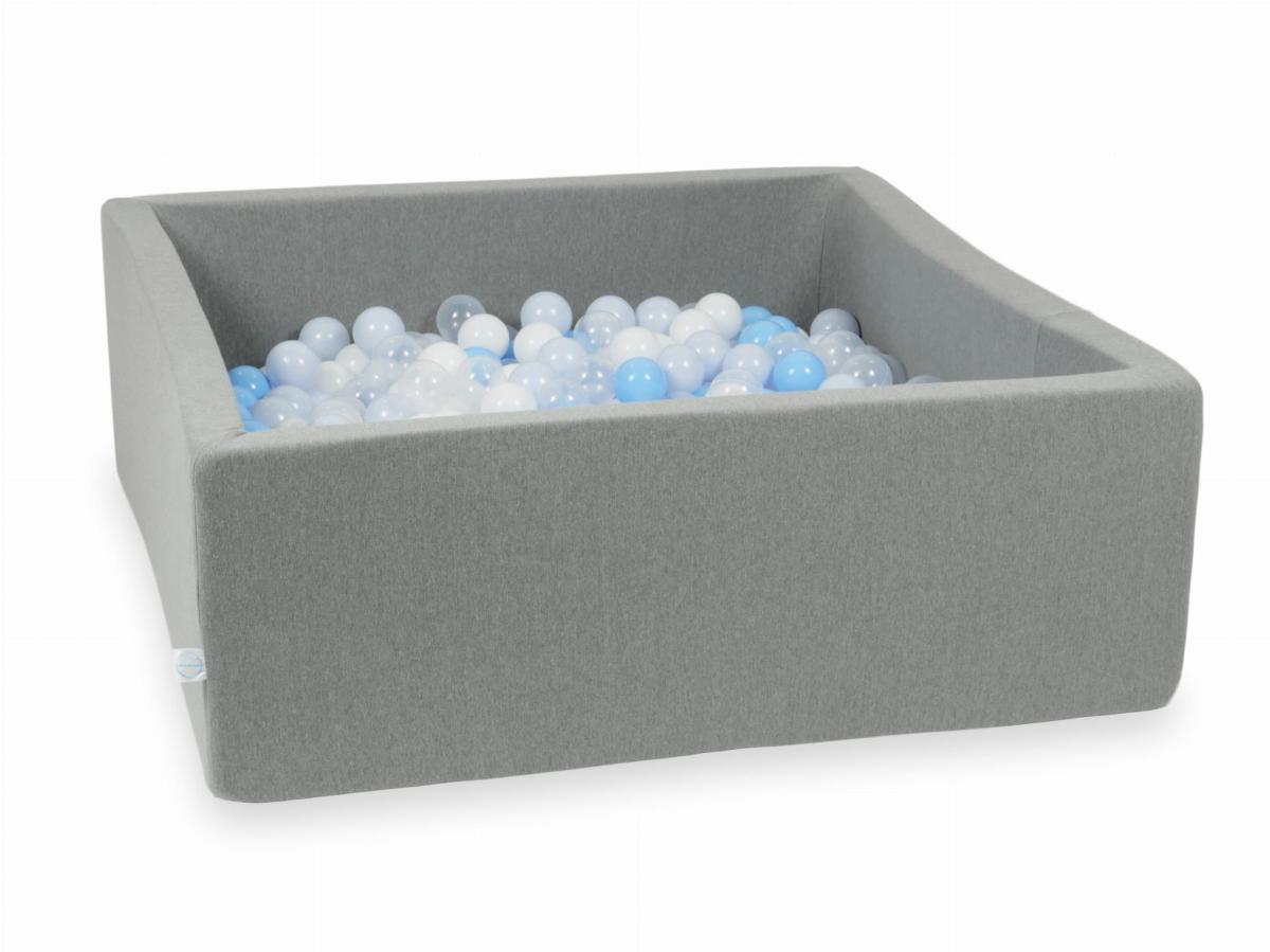 Suchy basen szary 110x110x40 z piłeczkami 600 sztuk: przezroczyste, białe, jasnobłękitne, błękitne jasne perłowe