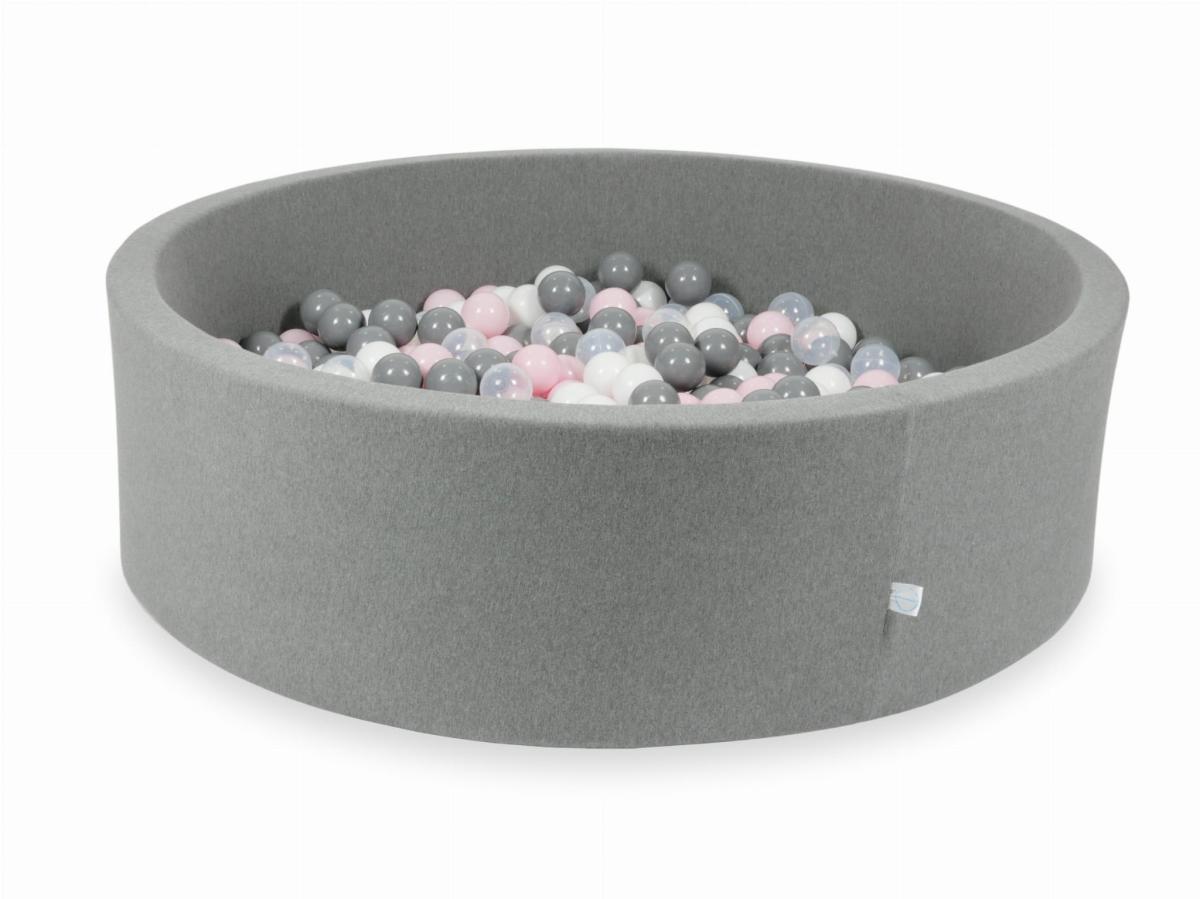 Suchy basen szary 130x40 z piłeczkami 700 sztuk: przezroczyste, białe, szare, jasnoróżowe