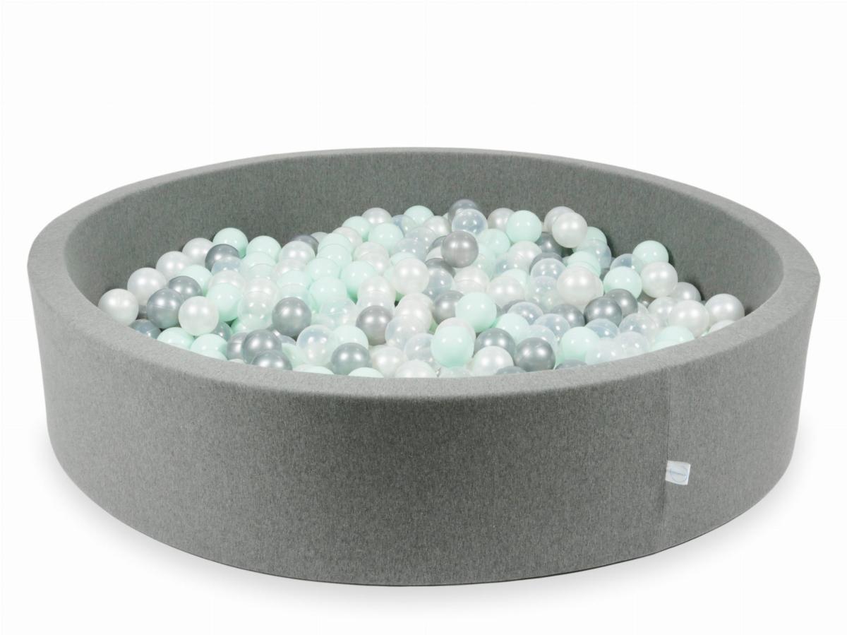 Suchy basen szary 130x30 z piłeczkami 600 sztuk: przezroczyste, perłowe, srebrne, jasnomiętowe