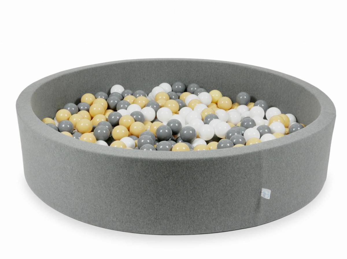 Suchy basen szary 130x30 z piłeczkami 600 sztuk: białe, szare, beżowe