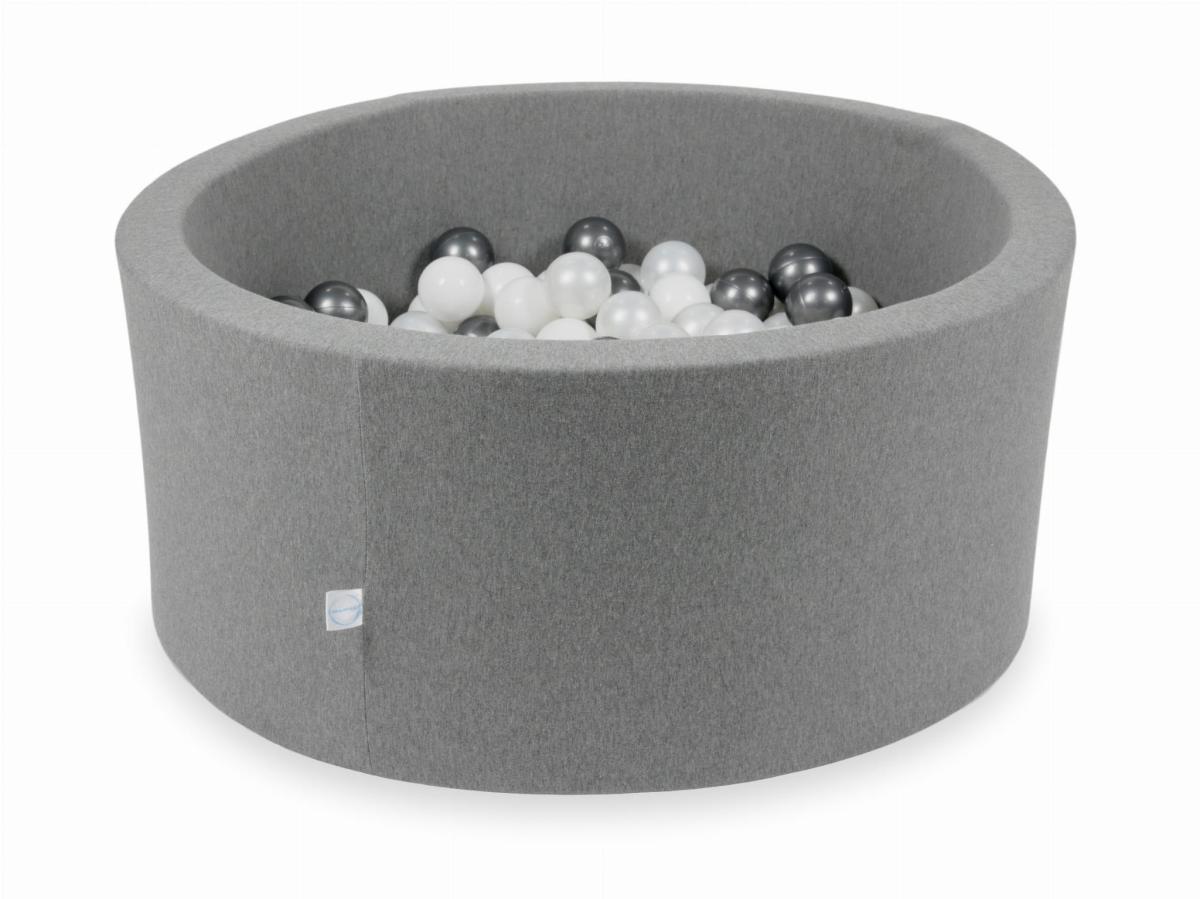 Suchy basen szary 90x40 z piłeczkami 300 sztuk: białe, perłowe, metaliczny grafit
