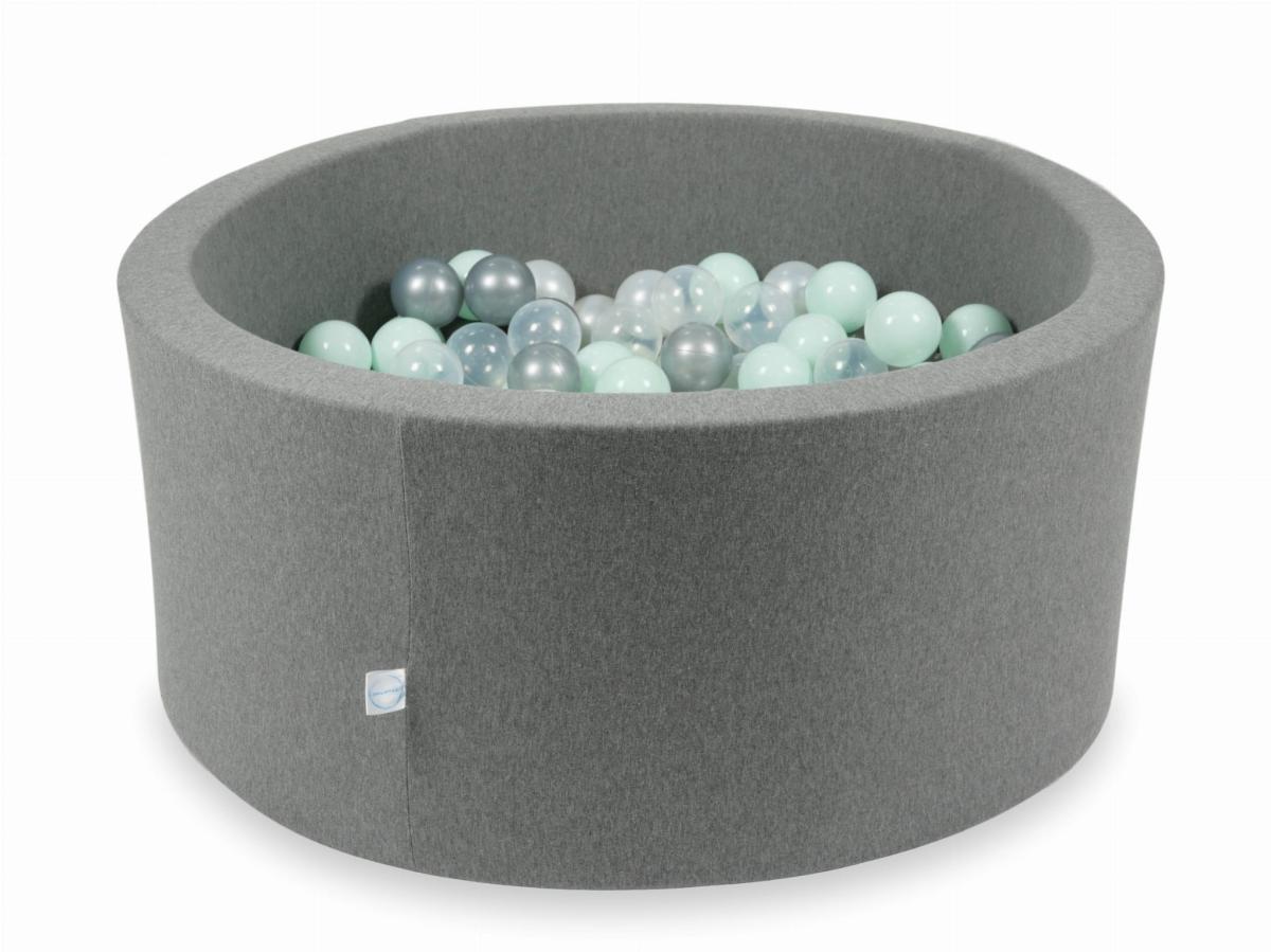 Suchy basen szary 90x40 z piłeczkami 300 sztuk: przezroczyste, perłowe, srebrne, jasnomiętowe