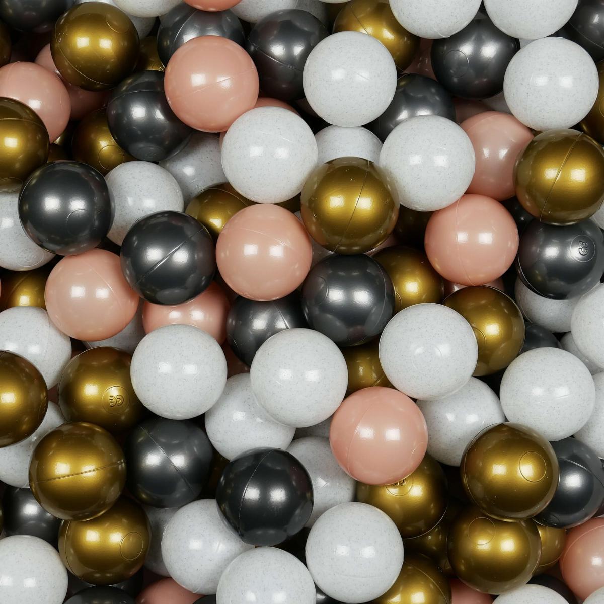 Balls for ballpit ø7cm 300pcs wooly white, metallic graphite, rosegold, old gold