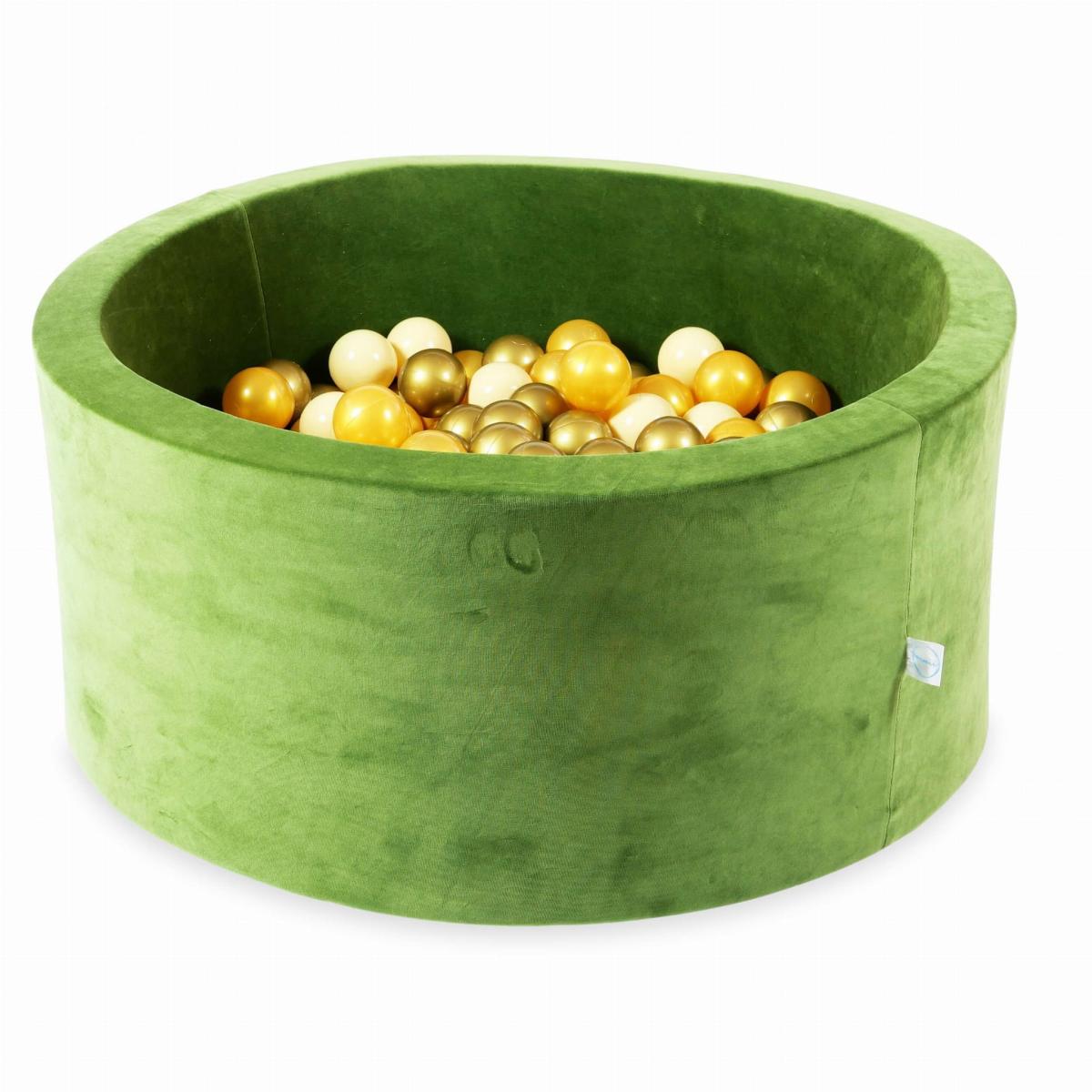 Bällebad 90x40 Velvet Soft Olive mit Bällen 300 Stück: beige, gold, altes gold