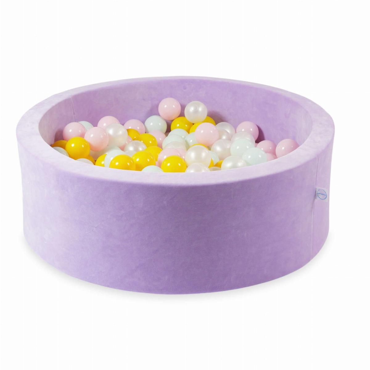 Bällebad 90x30 Velvet Soft Violett mit Bällen 200 Stück: perle, hellrosa, gelb, helle minze