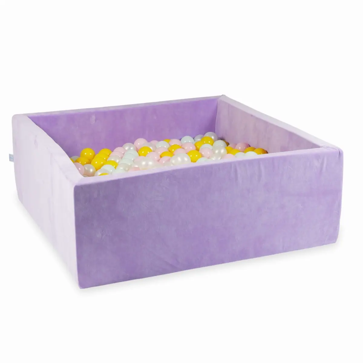 Ball Pit 110x110x40 Velvet Soft Purple with balls 600 pcs: pearl, baby pink, yellow, light mint
