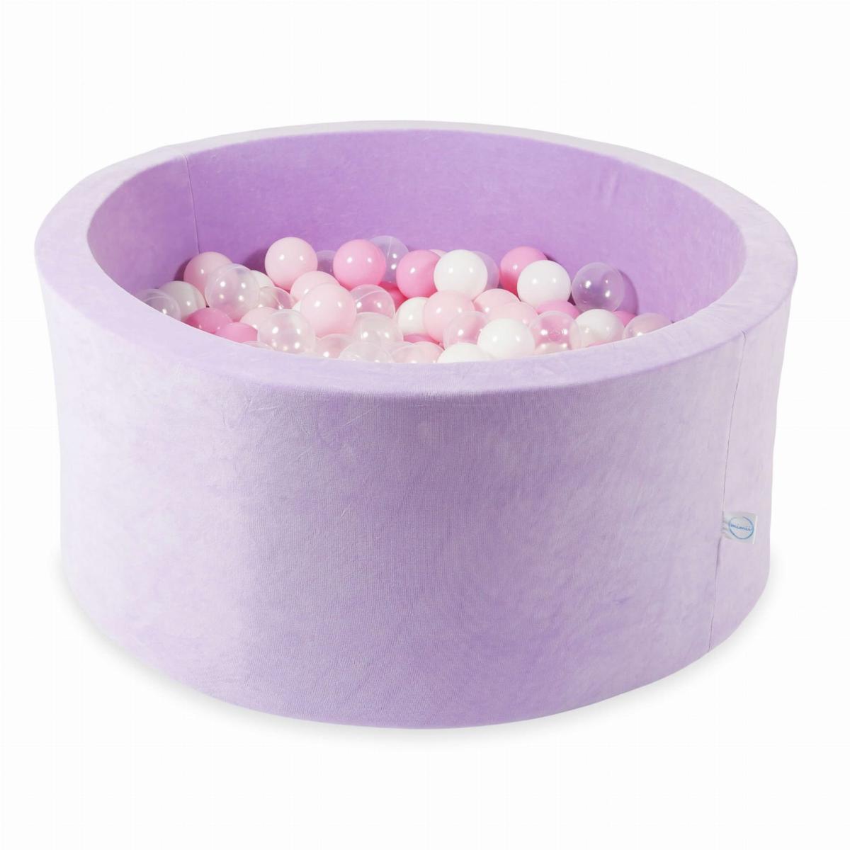 Bällebad 90x40 Velvet Soft Violett mit Bällen 300 Stück: transparent, weiss, hellrosa, puderrosa