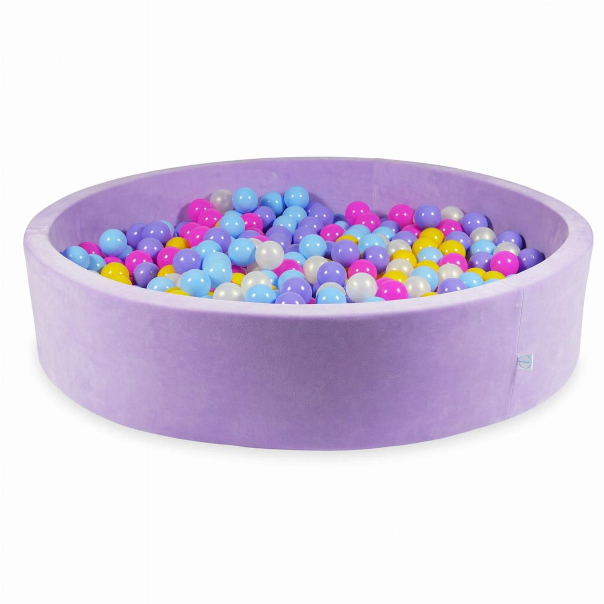 Ball Pit 130x30 Velvet Soft Purple with balls 600 pcs: pink, heather, yellow, baby blue, mermaid effect