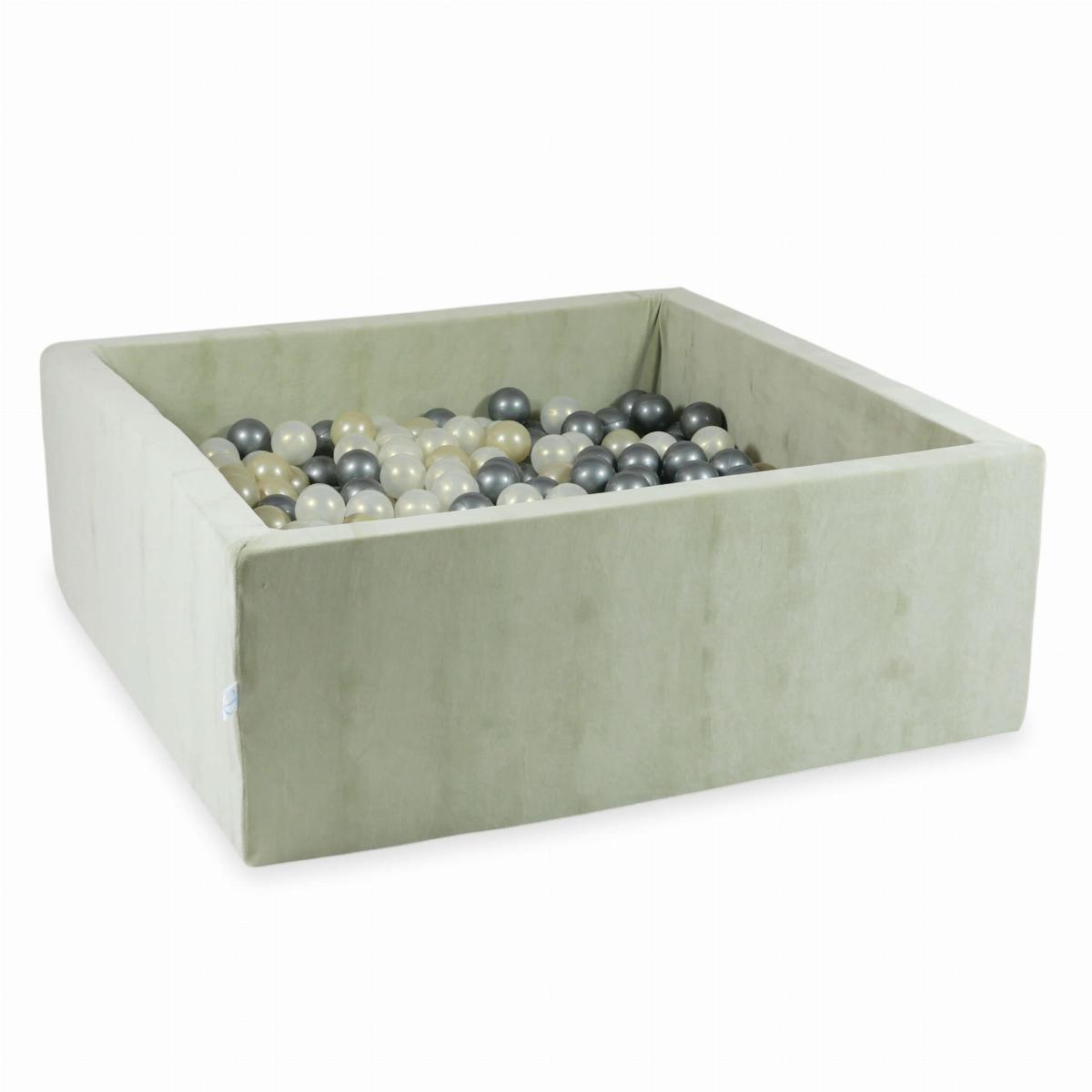 Ball Pit 110x110x40 Velvet Soft Lightmint with balls 600 pcs: light gold, mermaid effect, silver