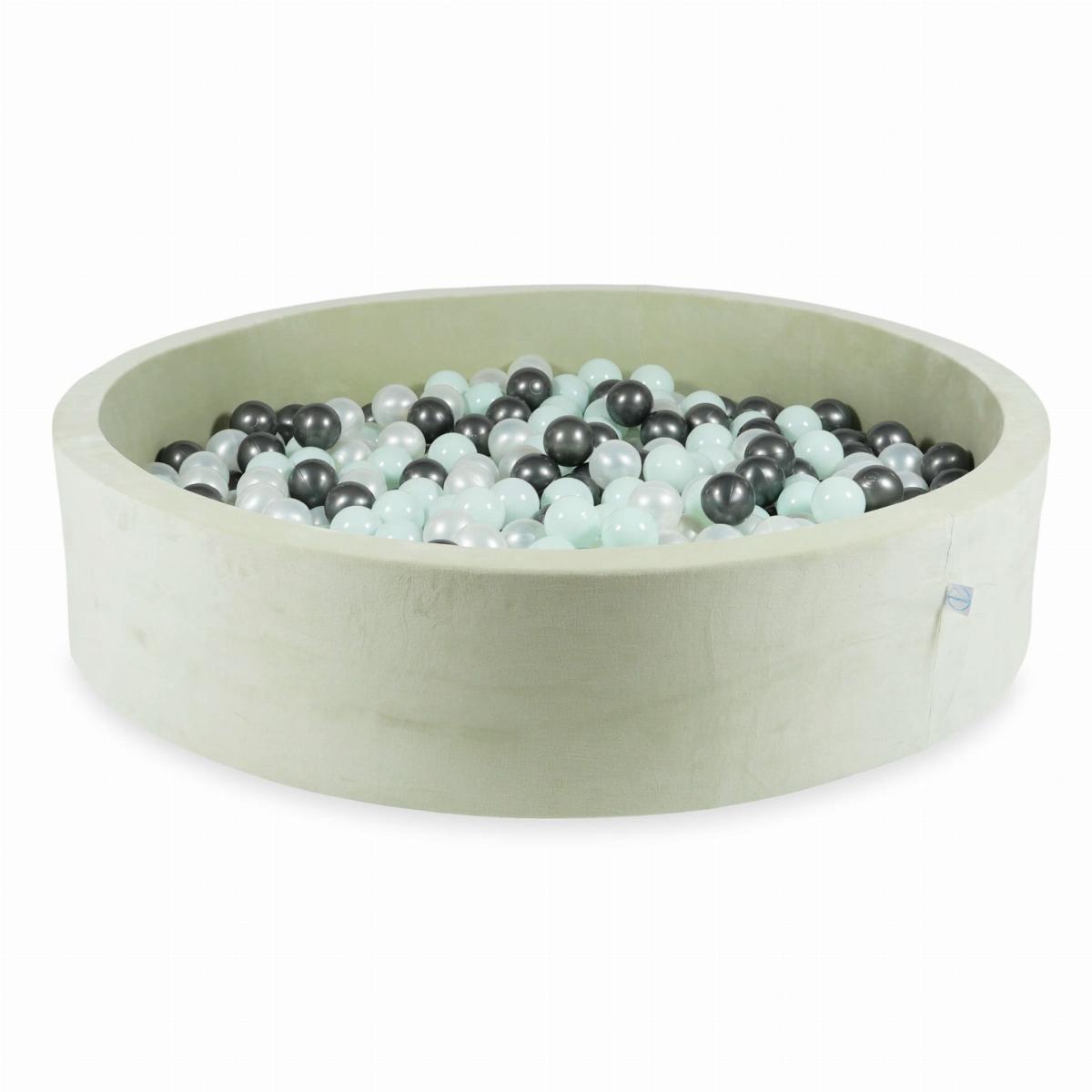 Ball Pit 130x30 Velvet Soft Lightmint with balls 600 pcs: pearl, light mint, metallic graphite