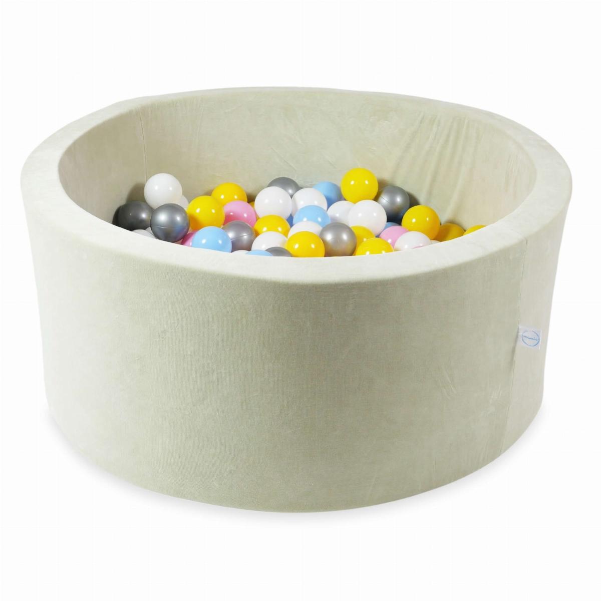 Bällebad 90x40 Velvet Soft Hellminze mit Bällen 300 Stück: weiss, silber, puderrosa, gelb, hellcyan